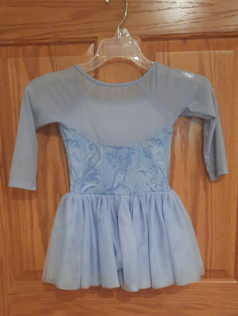 Mirella Light Blue Paisley-Print Ballet Dress with Tulle Skirt